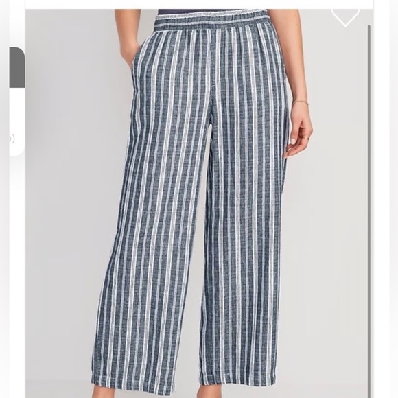 Old Navy Pants - Old Navy Stripe Wide Leg Linen Pants ~ Size 10 ~ Blue